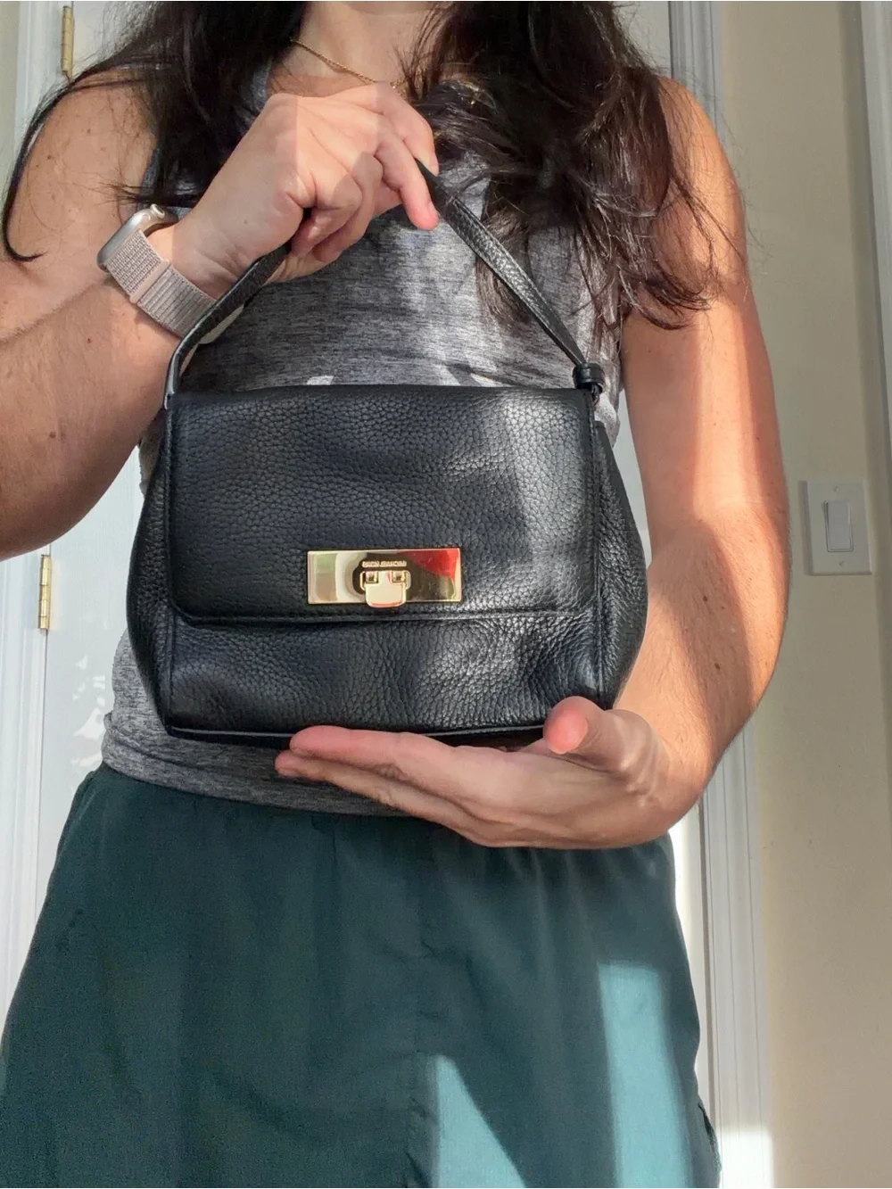 Michael Kors Black Pebbled Leather Crossbody with Gold Hardware